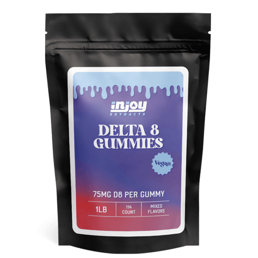 Vibrant pack of Mixed Fruit 75mg Delta 8 Gummies, showcasing a delicious assortment of fruit flavors and quality vegan ingredients.