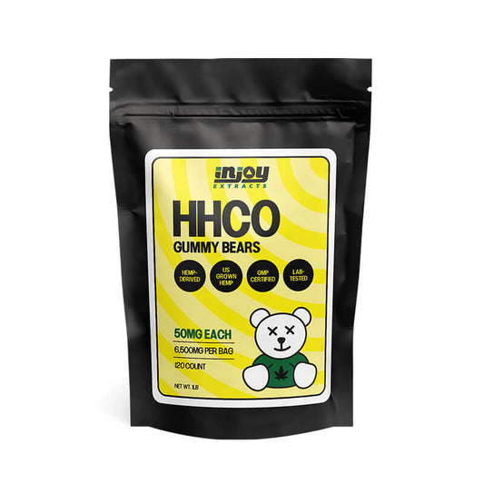 Image of a 1lb bag containing 130 HHCO gummy bears, showcasing its substantial size and colorful assortment.