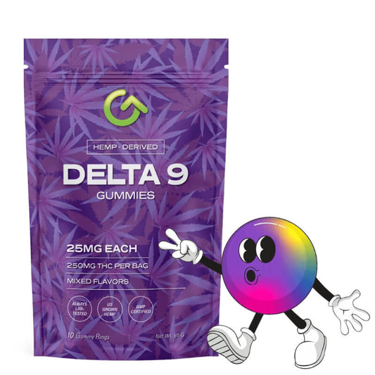 25mg delta 9 thc gummy rings come with 10 gummies per pack