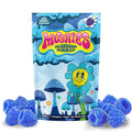 Mushies Blue Raspberry Mushroom Gummies front packaging high-potency vegan lab-tested USA-made.