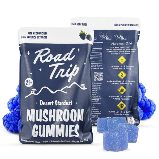 road trip mushroom gummies blue raspberry flavor