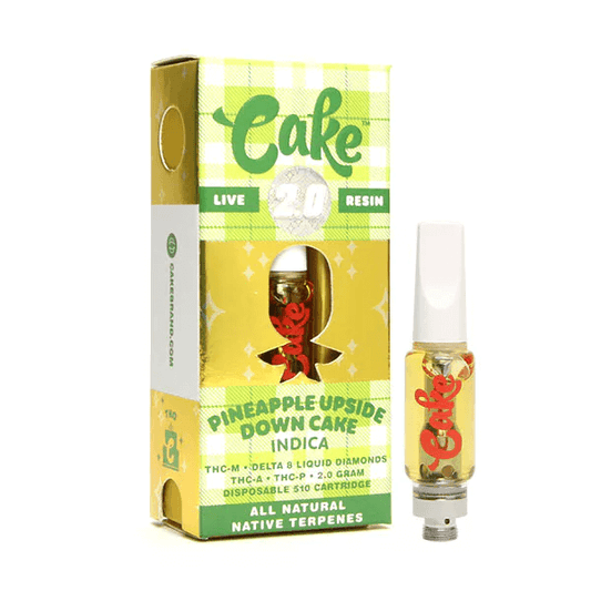 cake THCA cart also has THCM, THCP, and delta 8 thc and is flavored with pineapple upside down cake terpenes 