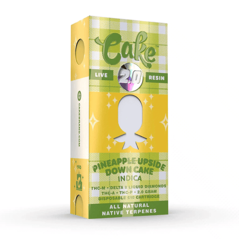 cake THCA cart also has THCM, THCP, and delta 8 thc and is flavored with pineapple upside down cake terpenes 