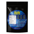  Back of Enjoy Shrooms Blue Raspberry 50ct Mushroom Gummies bag showing nutrition facts, ingredients, and dosing guide.
