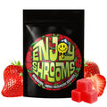  Front packaging of Enjoy Shrooms Bulk Magic Mushroom Gummies 50ct bag in strawberry flavor – resealable and travel-friendly.