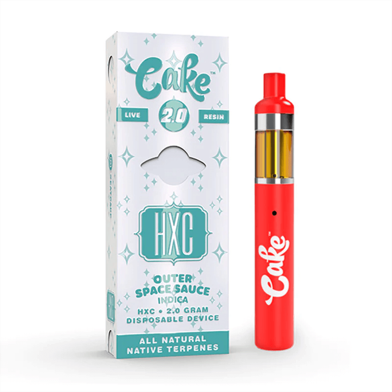 Cake HXC Live Resin disposable is flavored with outer space sauce cannabis strain and comes with 2 grams of HXC per disposable