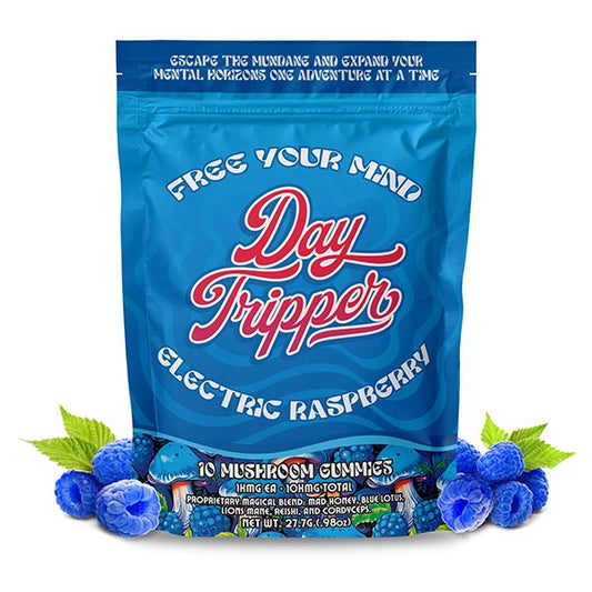 Day Tripper Electric Raspberry Magic Mushroom + blue lotus extract Gummies. 