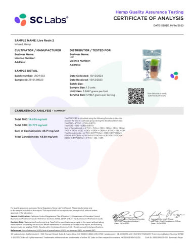 lab test for live resin delta 9 gummies make with hybrid AK-47 terpenes
