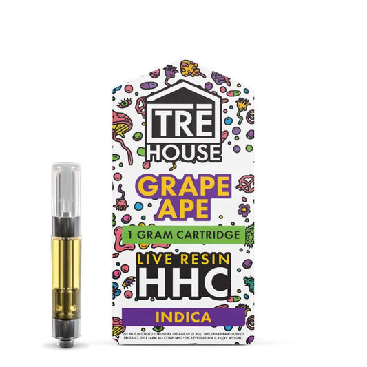 tre house live resin cart with 1 gram of HHC - grape ape strain