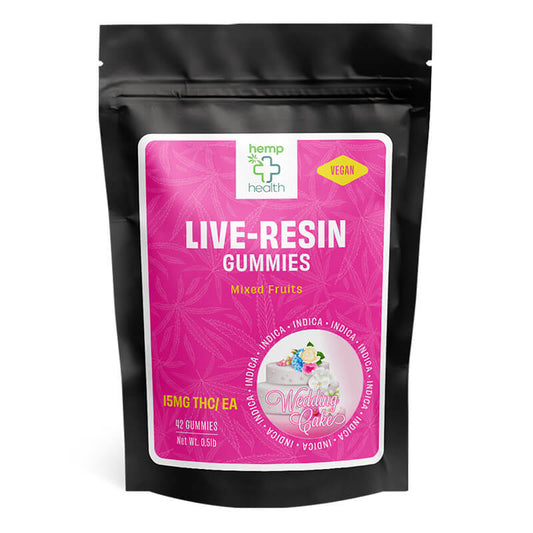 Wedding Cake live resin gummies packaging front.