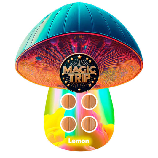 Magic Trip Lemon Mushroom Tablets 4 count blister pack with vibrant yellow citrus design.