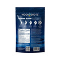 Moonshots Mushroom Gummies 10 count bag blue raspberry flavor with ingredients info.