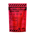 Back of Mothership Watermelon Mushroom Gummies packaging showing ingredients, extra strength blend, and usage details.