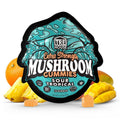 * Front: Tre House Sour Tropical Mushroom Gummies pouch front, sour tropical flavor, 15 vegan gummies, bright island design.