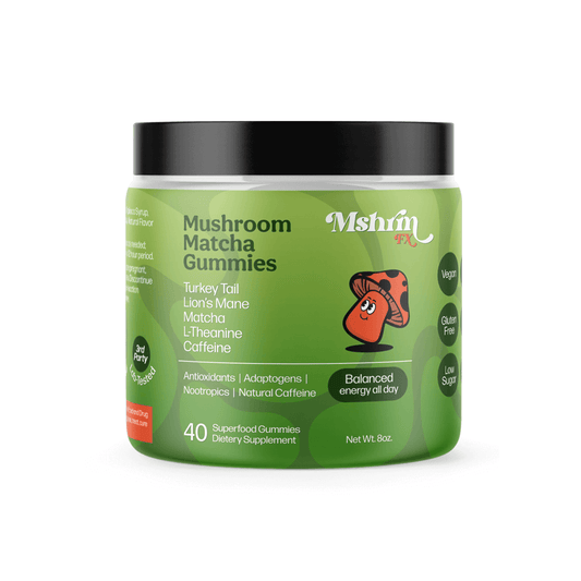 Focus gummies from mushroom FX are made with turkey tail mushrooms, lions mane, matcha tea extract, caffeine and L-Theanine