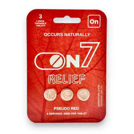 On7 Relief pseudo Red Tablets come with three 20mg tablets for a total of 6 servings. 