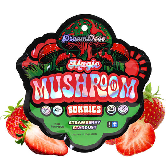 Photo rendering of Dream Dose magic mushroom gummies Strawberry Stardust flavor. 