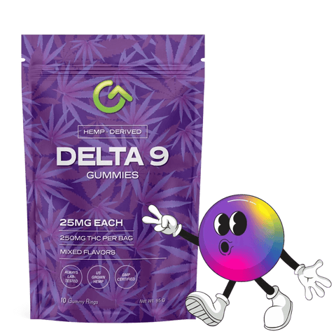 25mg delta 9 thc gummy rings come with 10 gummies per pack