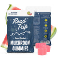 Watermelon-flavored mushroom gummies in bold packaging with a THC free, vegan nootropic blend for focus and mood!