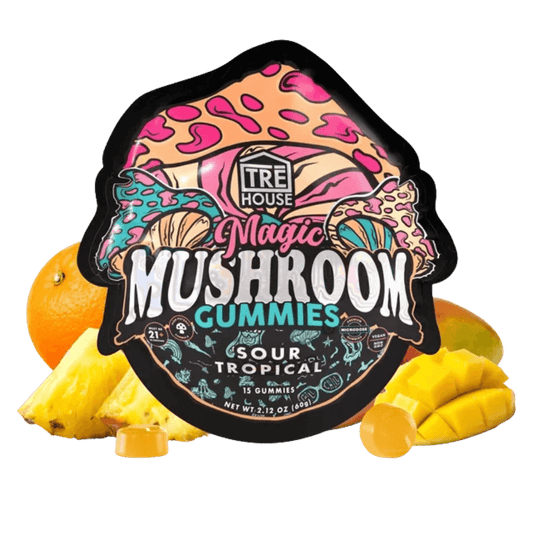 sour tropical flavor tre house magic mushroom gummies