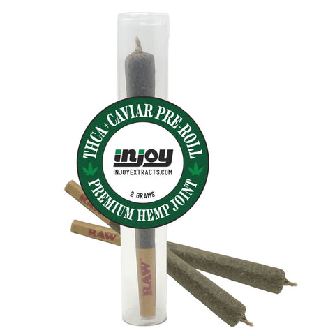 THCA Caviar pre-rolls have 2 grams of THCA flower and are rolled in a kief and THCA crystal mixture 