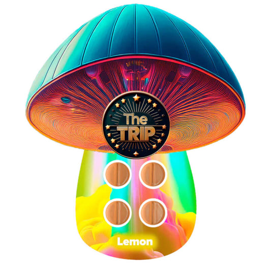 magic Trip Lemon Mushroom Tablets 4 count blister pack with vibrant yellow citrus design.
