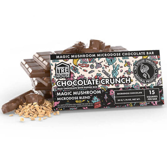 Tre House Chocolate Crunch Magic Mushroom Chocolate Bar blends rich chocolate flavor and crunch with uplifting mushroom benefits.