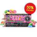 TRĒ House Fruity Cereal mushroom chocolate bar extra-strength formula featuring colorful cereal pieces and creamy chocolate.
