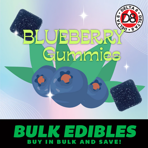picture of the 25mg delta 8 gummies label for the flavor Blueberry from Injoy Extracts