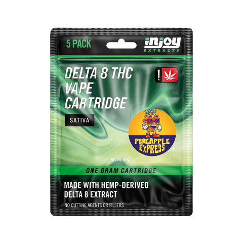 Delta 8 vape cart 5 pack from injoy extracts with the strain pineapple express