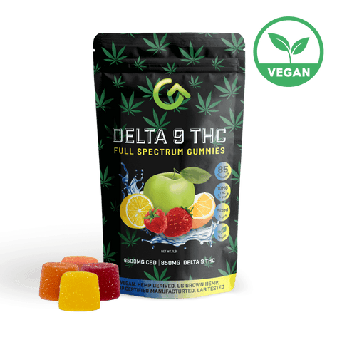 these vegan delta 9 gummies are a bulk size containg one pound of 10mg delta 9 gummies