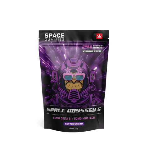 Space odyssey 5 gummy rings come in five different flavors including watermelon, peach, blue razz, apple and neon.