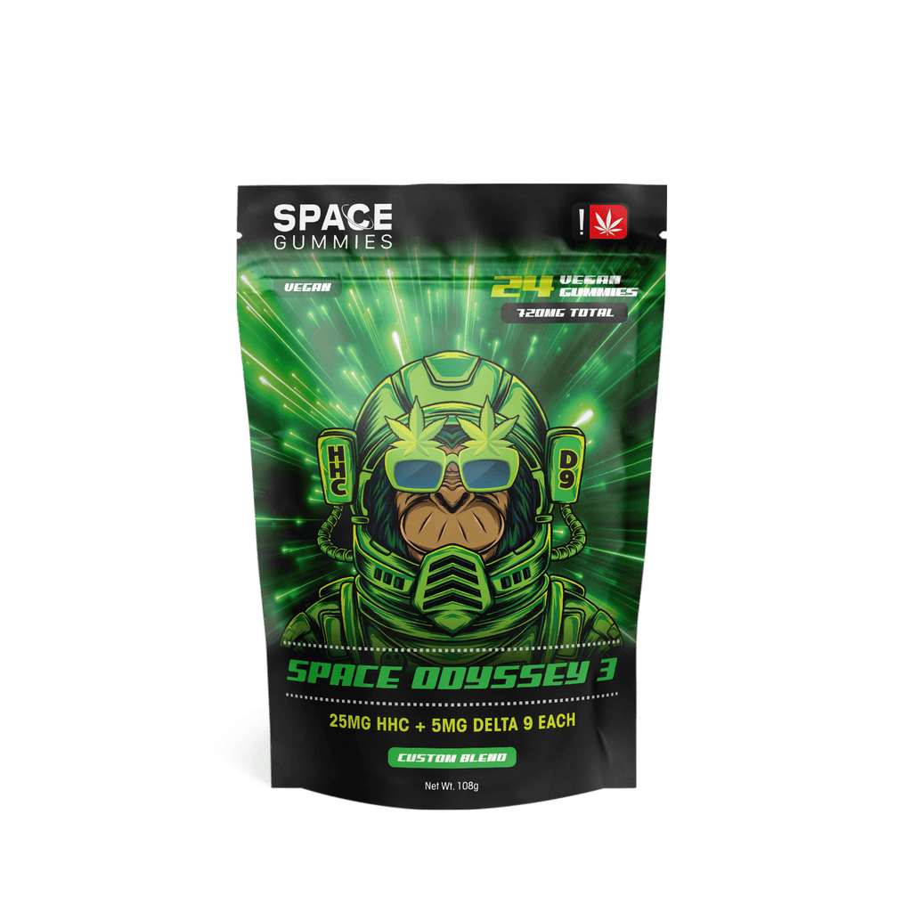space gummies 3 are vegan and come with five flavors, strawberry, orange, pomegranate, raspberry, and apple. Each gummy has 25mg of HHC and 5mg of Delta 9 THC